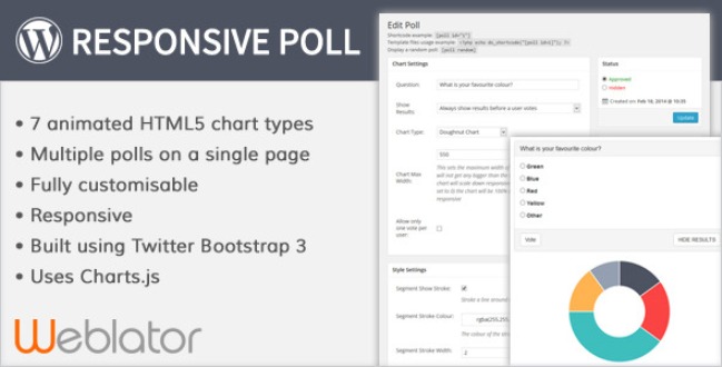Banner responsive Poll Plugin que detalla las características del producto