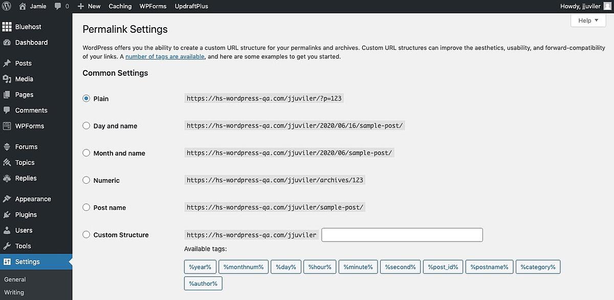 Vaya a configuración> enlace permanente para cambiar la estructura y las URL individuales» ancho =»1200″ estilo =»ancho: 1200px; bloqueo de pantalla; margen: 0px automático;» srcset =»https://blog.hubspot.com/hs-fs/hubfs/WordPress%20Slugs%20What%20They%20Are%20%26%20How%20to%20Optimize%20Them-3.jpeg?width=600&name=WordPress%20Slugs% 20Qué% 20Ellos% 20Son% 20% 26% 20Cómo% 20a% 20Optimizar% 20Ellos-3.jpeg 600w, https://blog.hubspot.com/hs-fs/hubfs/WordPress%20Slugs%20Qué%20Ellos%20Son%20 % 26% 20How% 20to% 20Optimize% 20Them-3.jpeg?Ancho = 1200 & nombre = WordPress% 20Slugs% 20What% 20 They% 20Are% 20% 26% 20How% 20to% 20Optimize% 20Them-3.jpeg 1200w, https: // blog.hubspot.com/hs-fs/hubfs/WordPress%20Slugs%20What%20They%20Son%20%26%20How%20to%20Optimize%20Them-3.jpeg?width=1800&name=WordPress%20Slugs%20What% 20Ellos% 20Son% 20% 26% 20Cómo% 20a% 20Optimizar% 20Ellos-3.jpeg 1800w, https://blog.hubspot.com/hs-fs/hubfs/WordPress%20Slugs%20Qué%20Ellos%20Son%20%26 %20How % 20to% 20Optimize% 20Them-3.jpeg?Ancho = 2400 & nombre = WordPress% 20Slugs% 20What% 20They% 20Are% 20% 26% 20How% 20to% 20Optimize% 20Them-3.jpeg 2400w, https: // blog.hubspot.com / hs-fs / hubfs / WordPress% 20Slugs% 20What% 20They% 20Are% 20% 26% 20How% 20to% 20Optimize% 20Them-3.jpeg?ancho = 3000 & nombre = WordPress% 20Slugs% 20Qué% 20Ellos% 20Son% 20% 26% 20Cómo% 20to% 20Optimizar% 20Ellos-3.jpeg 3000w, https://blog.hubspot.com/hs-fs/hubfs/WordPress% 20Slugs% 20Qué% 20Ellos% 20Son% 20% 26% 20Cómo% 20a% 20Optimizar% 20Ellos-3.jpeg?Ancho = 3600 & nombre = WordPress% 20Slugs% 20Qué% 20Ellos% 20Are% 20% 26% 20Cómo% 20a% 20Optimizar% 20Ellos-3.jpeg 3600w» tallas =»(ancho máximo: 1200px) 100vw, 1200px»></div><p>Dado que incluye el nombre de la cuenta más caracteres y números aleatorios, no palabras clave, no es una estructura compatible con SEO.</p><p>Cambiar esta estructura predeterminada de enlaces permanentes es un paso importante para que su blog de WordPress sea compatible con SEO. Puedes hacer esto yendo a <strong>Ajustes</strong> > <strong>enlaces permanentes</strong> y seleccionando otra opción. Recomendamos «Nombre de la publicación» ya que es el más corto y contiene palabras clave relevantes.</p><div><img decoding=
