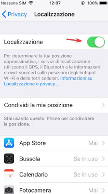 Menú de ubicación del iPhone