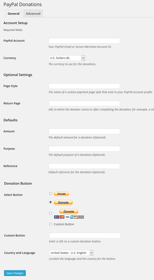 Página de aceptación de donaciones utilizando el complemento de WordPress Donaciones de PayPal