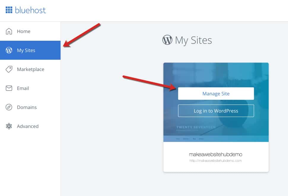 Inicie sesión en el botón de WordPress para instalar WordPress en Bluehost