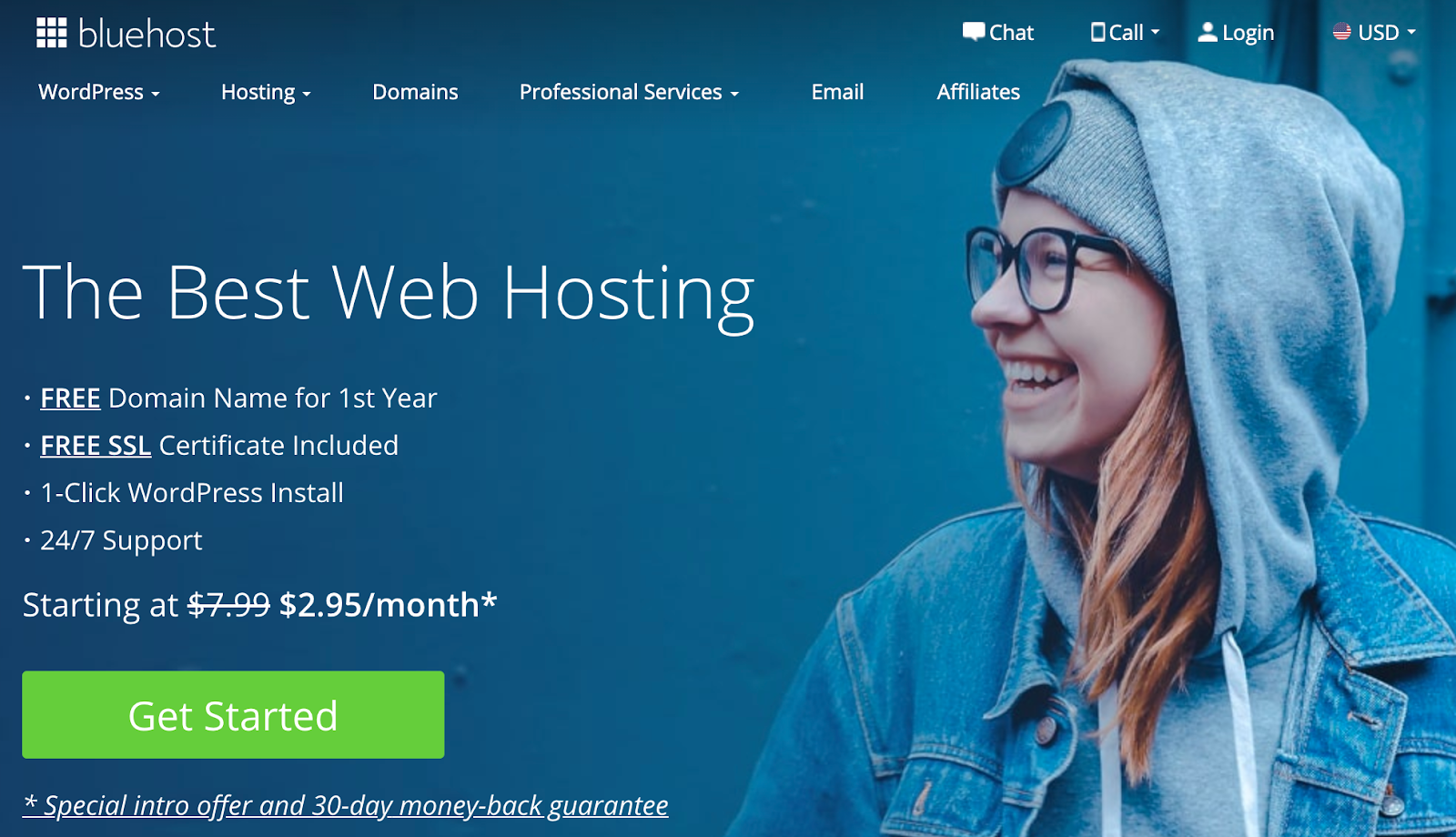 La página de inicio de Bluehost