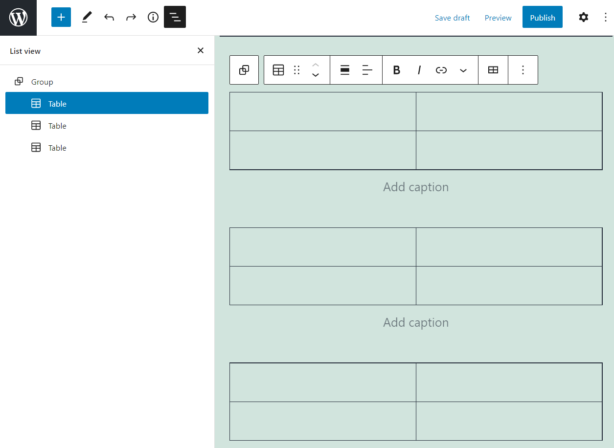 Vista de lista de bloqueo de grupo