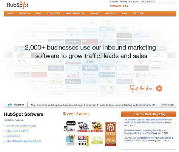 Sitio web de HubSpot