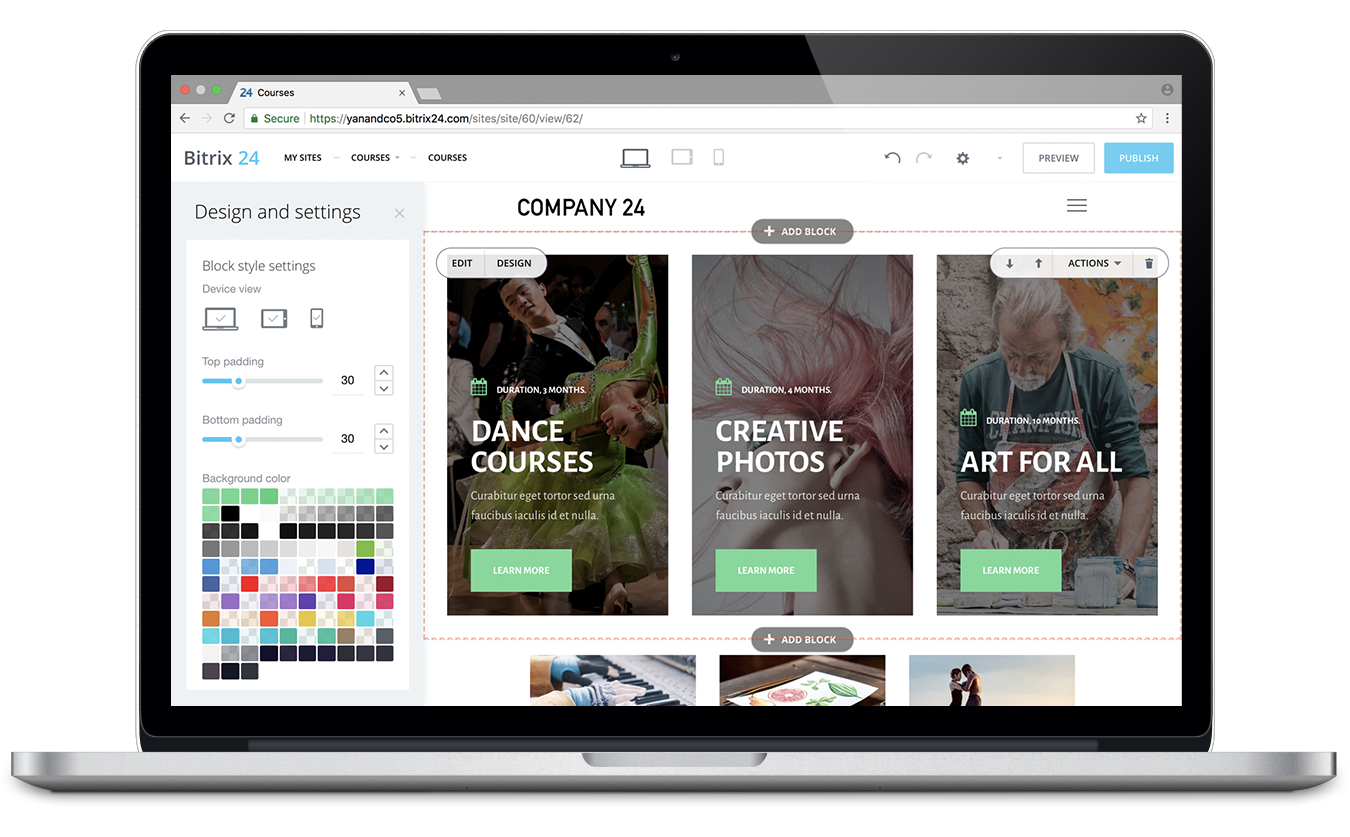 Un sitio web empresarial construido sobre la alternativa drupal bitrix24