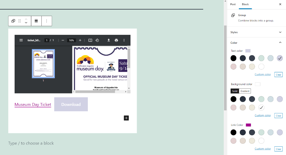 Configuración de color del grupo de archivos