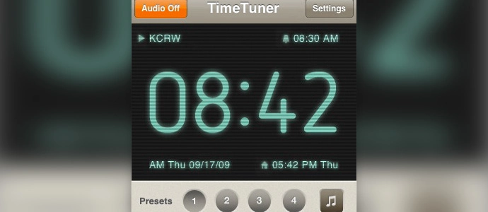 La aplicación de radio reloj utiliza skeuomorphism.