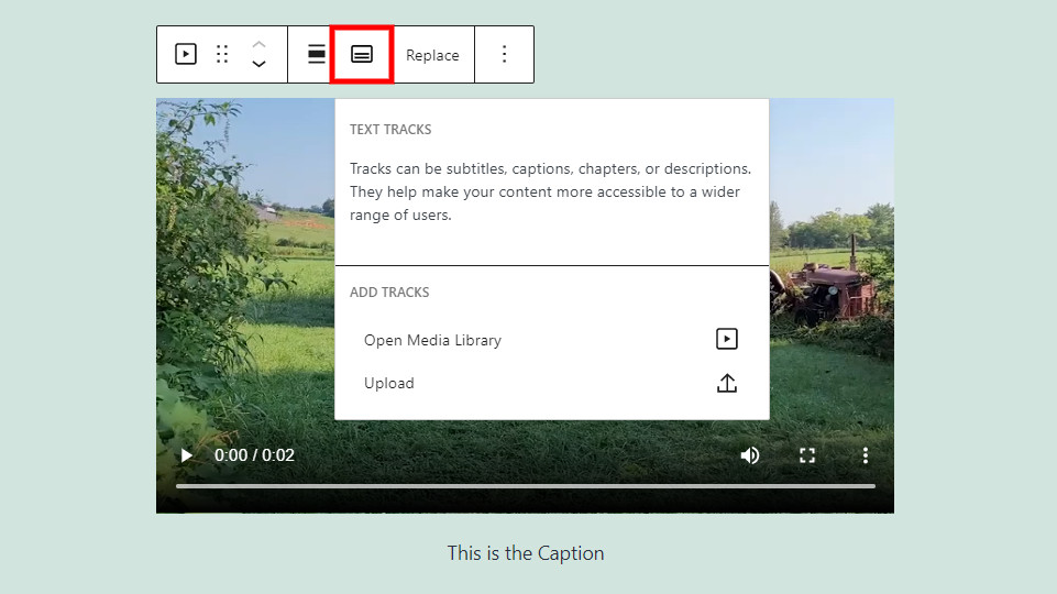 Rutas de texto del bloque de video