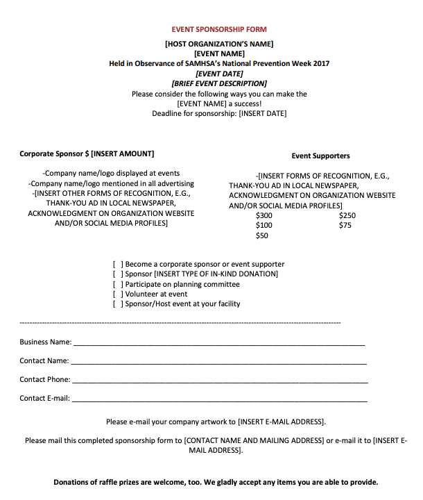 formulario de patrocinio del evento