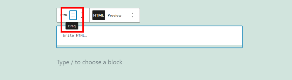 Herramienta de arrastre de bloque HTML personalizado