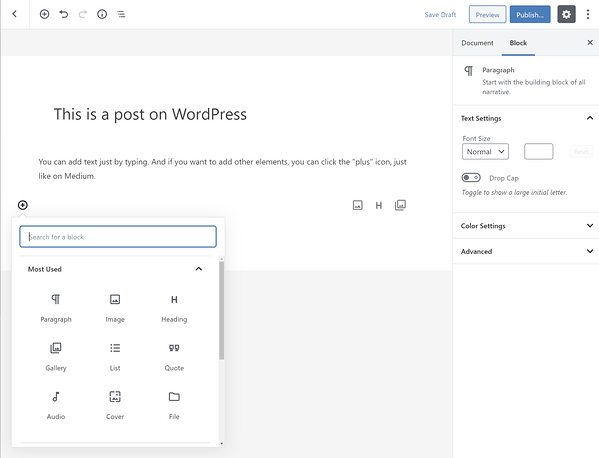 Un vistazo a los diferentes bloques disponibles en el editor de WordPress Gutenberg