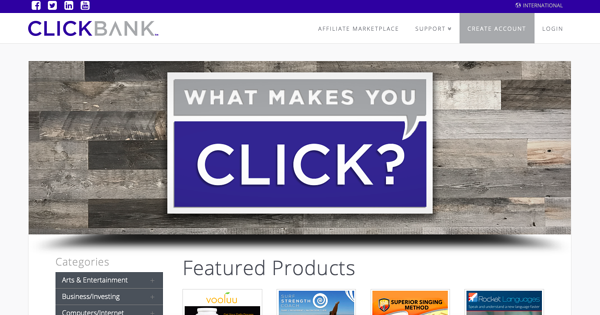 programa de afiliados en la página de inicio de clickbank