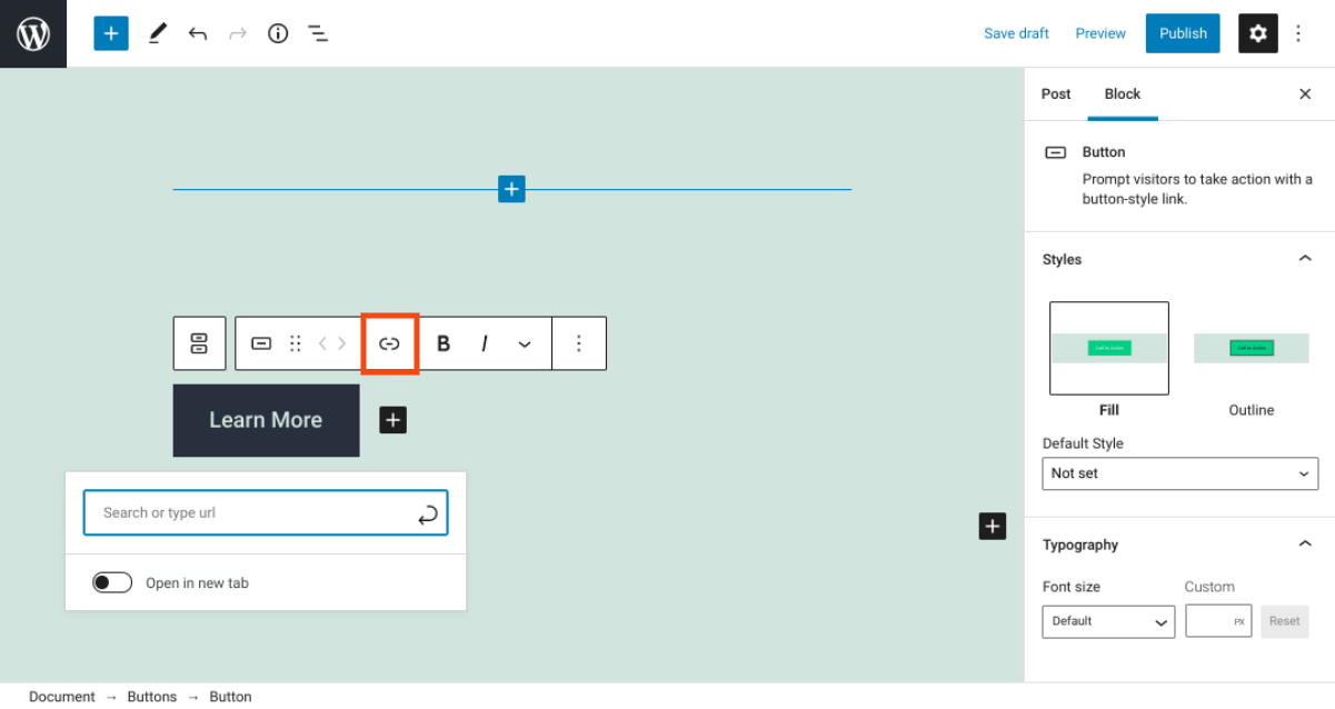 Combinación de bloques de botones de WordPress.