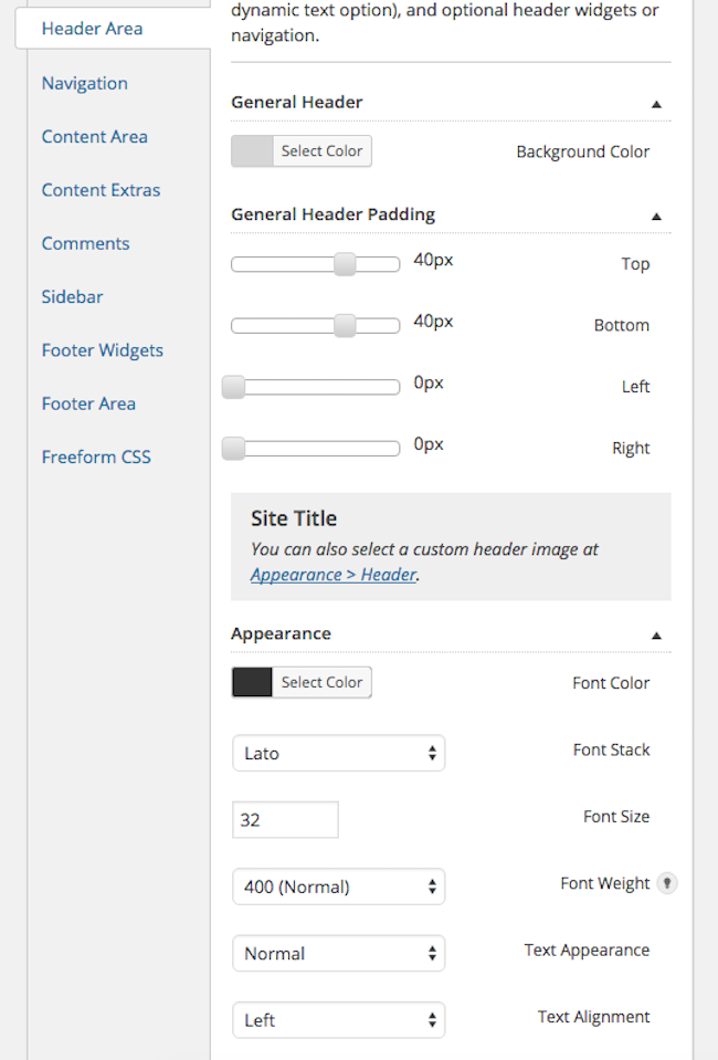 Configuración de encabezado de Genesis Palette Pro