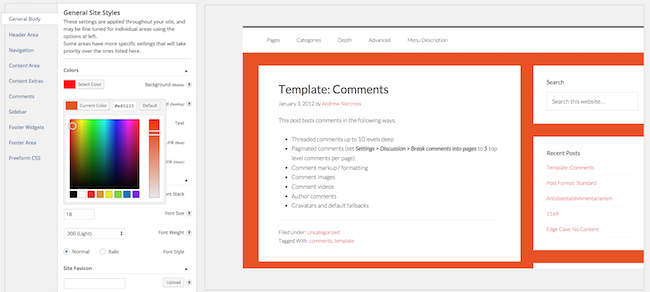 Paleta de proyecto Configuración general