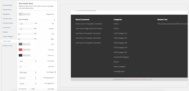 Configuración del pie de página de Genesis Design Palette Pro