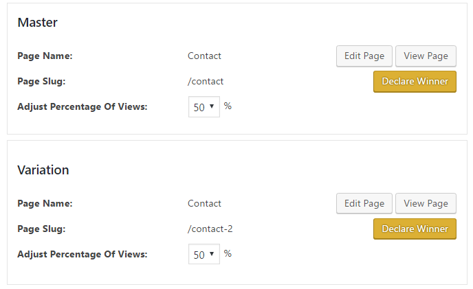 Vista de prueba A/B con enchufe Simple Page Tester