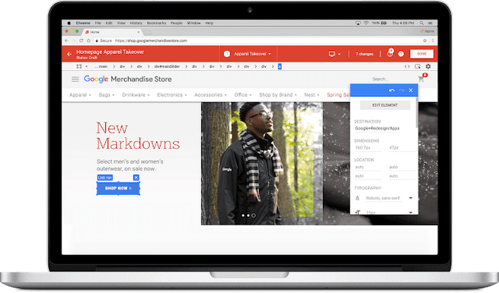 Botón de cambio de usuario en la versión B de la página de destino con el editor Google Optimizer