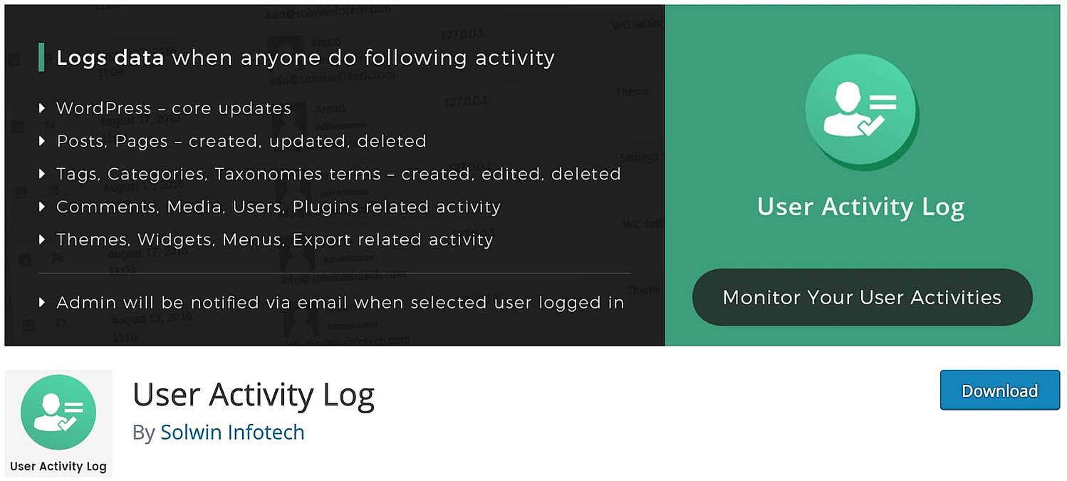 Página de producto del complemento de seguimiento de WordPress Registro de actividad del usuario