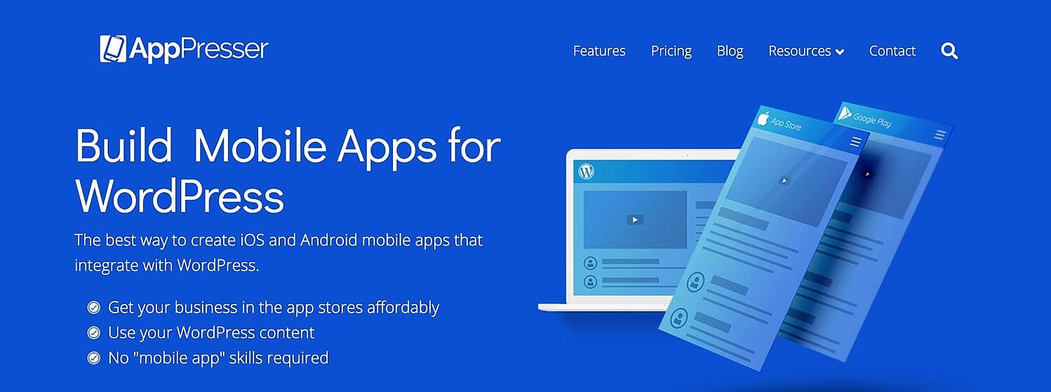 página de inicio de la herramienta de conversión de wordpress AppPresser