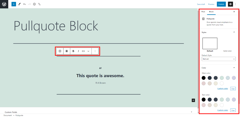 Ajustes de pullquote y opciones de bloqueo