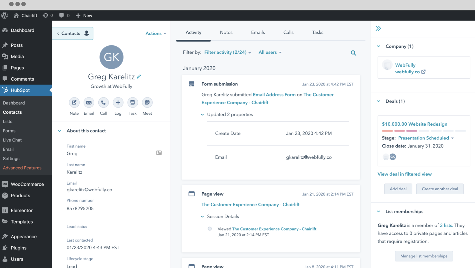 Complemento de formulario de contacto de wordpress de hubspot