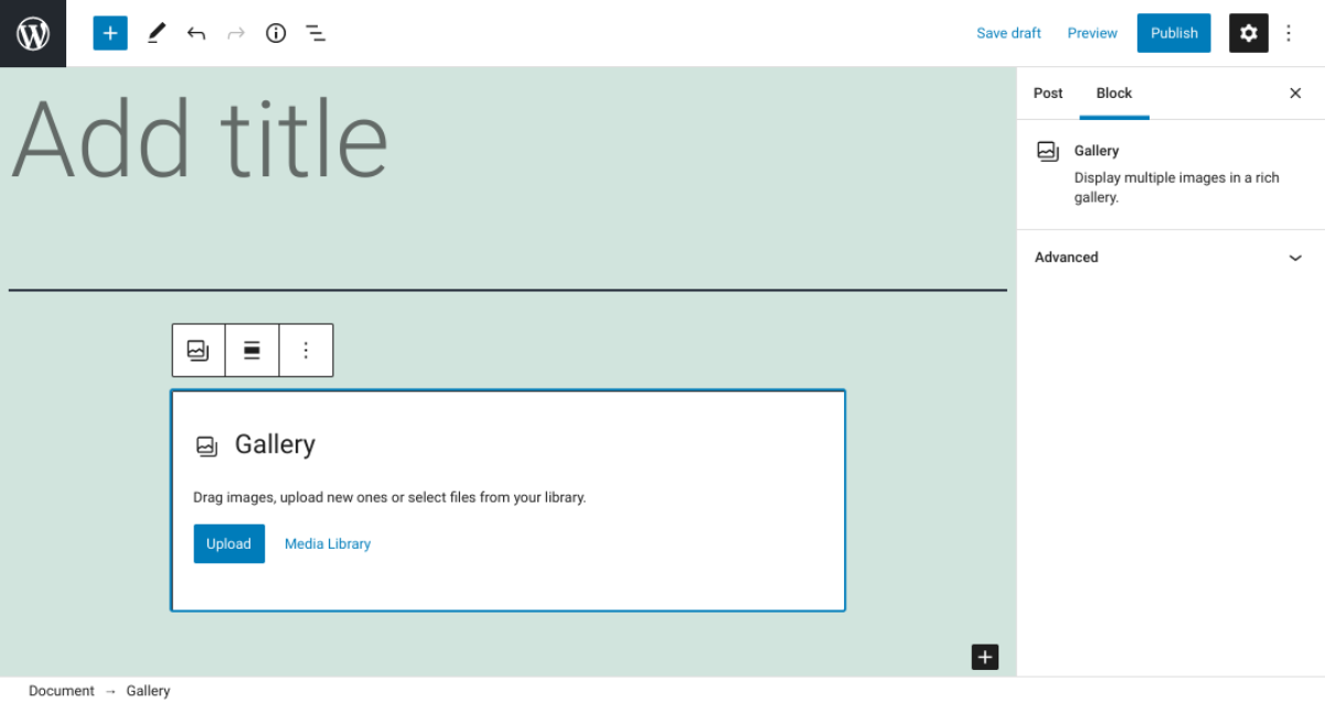Subir opciones desde el bloque de la galería de WordPress.
