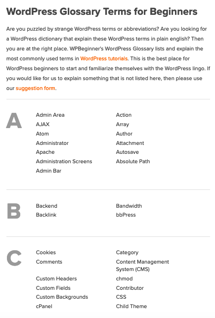 Ofertas de CA en el glosario de WordPress de AprenderWP Términos para principiantes