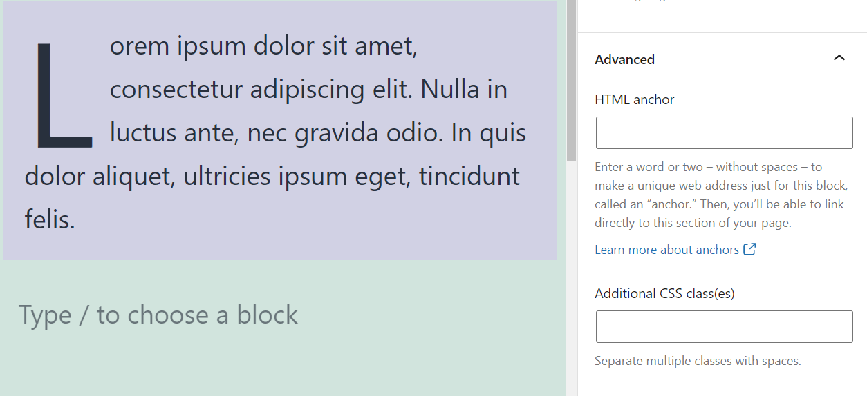 Agregar anclas HTML y clases CSS
