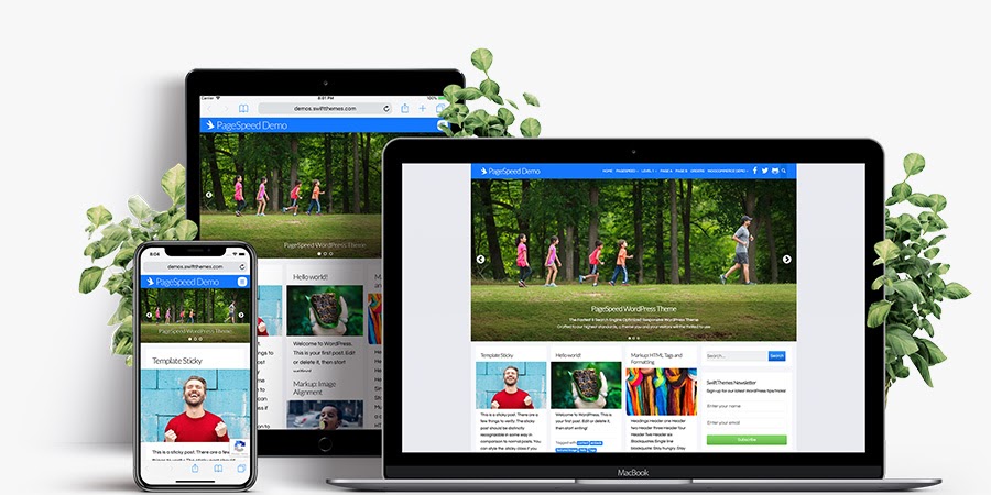 Sitio de WordPress creado con el tema PageSpeed ​​​​en computadoras de escritorio, tabletas y dispositivos móviles