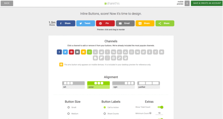 Configuración de ShareThis configurable por el usuario para mostrar un conjunto personalizado de botones, incluido el botón Compartir de WhatsApp