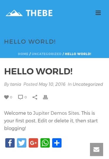 Botón AddToAny Share personalizado configurado para el sitio móvil de Thebe