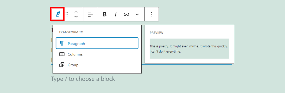 Cambiar el tipo o estilo de bloque