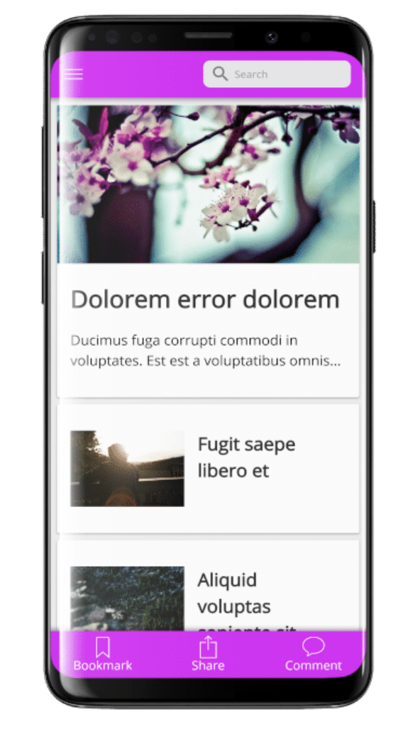 Visualización móvil de un sitio creado con el complemento WPMobile.App