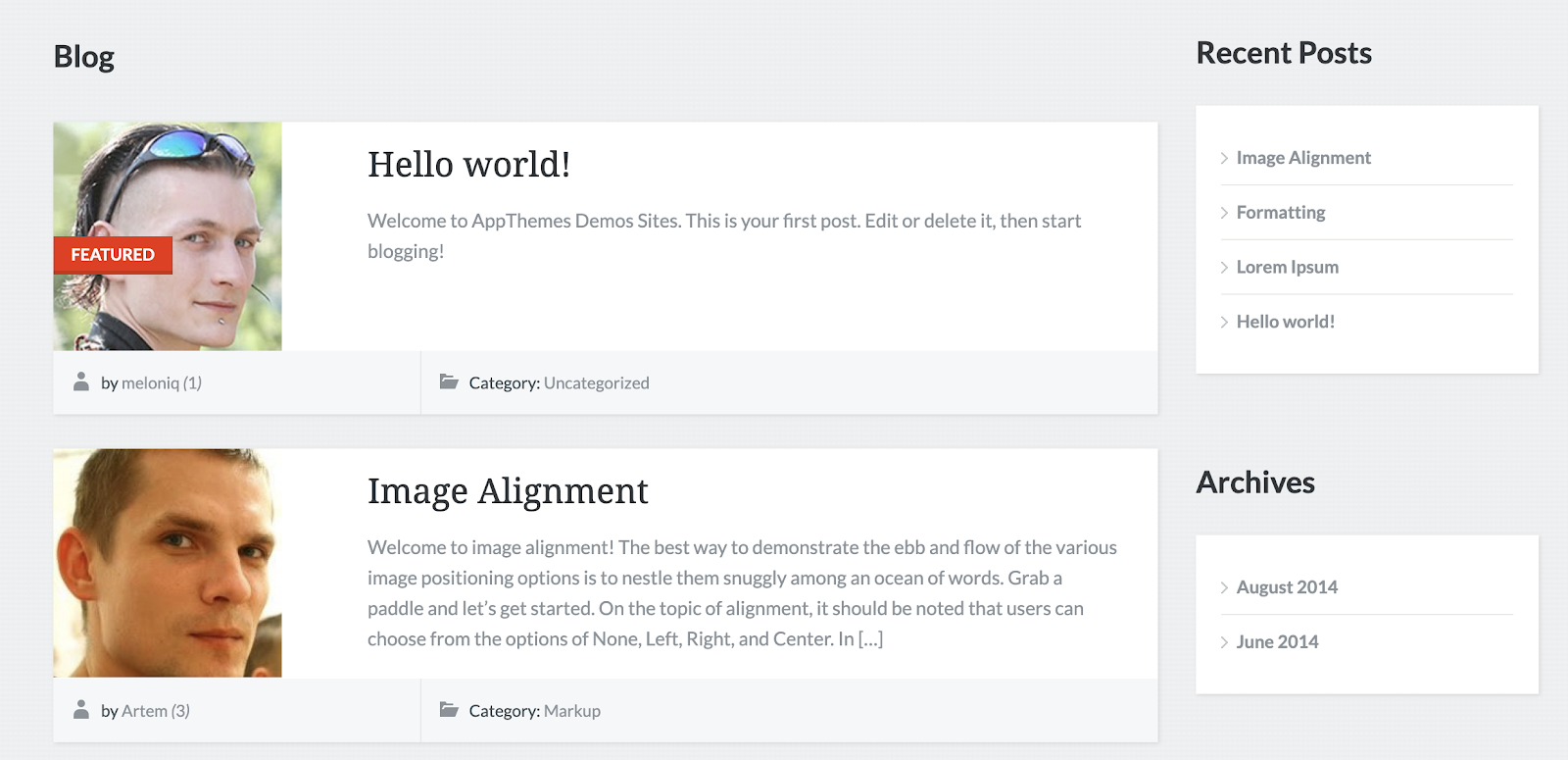 Dos publicaciones de blog en un sitio de demostración de microtrabajo creado con el tema de wordpress taskerr