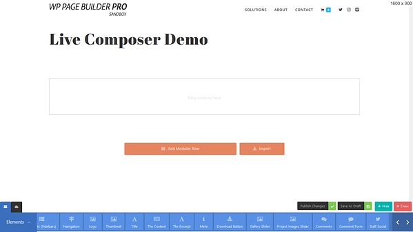 Módulos de composición en vivo fijos en la parte inferior de la pantalla de edición
