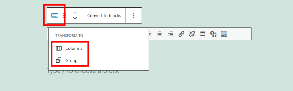 Opciones de bloque clásico