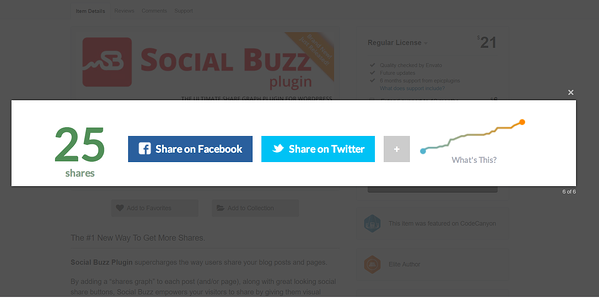 Complemento de Social Buzz que muestra el recuento compartido, el gráfico compartido y los botones para compartir de Facebook y Twitter en la parte superior de su publicación de WordPress