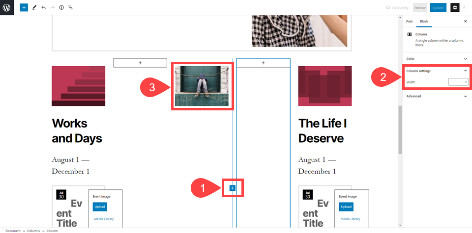usar columnas para cambiar el tamaño de los bloques