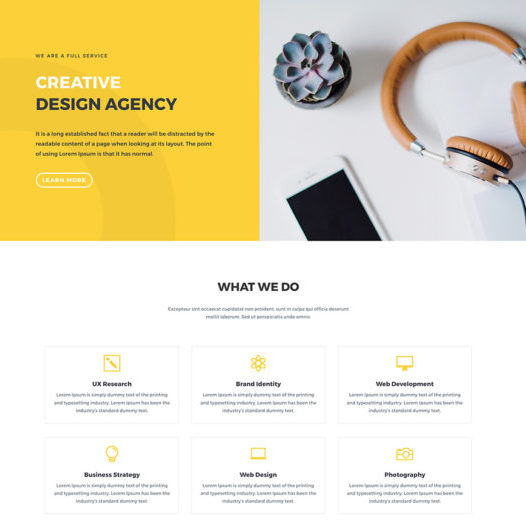 Página de inicio de demostración del paquete de diseño de la agencia de diseño Divi