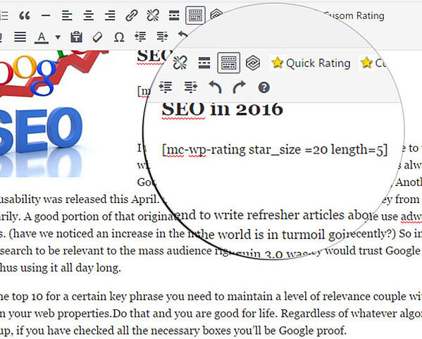 WordPress Shortcode Rate All Star Rating Plugin incrustado en la publicación