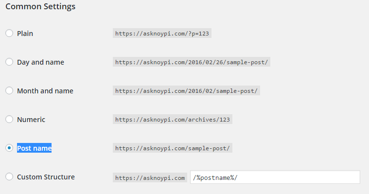 configuración publicar nombre wordpress enlaces permanentes para seo