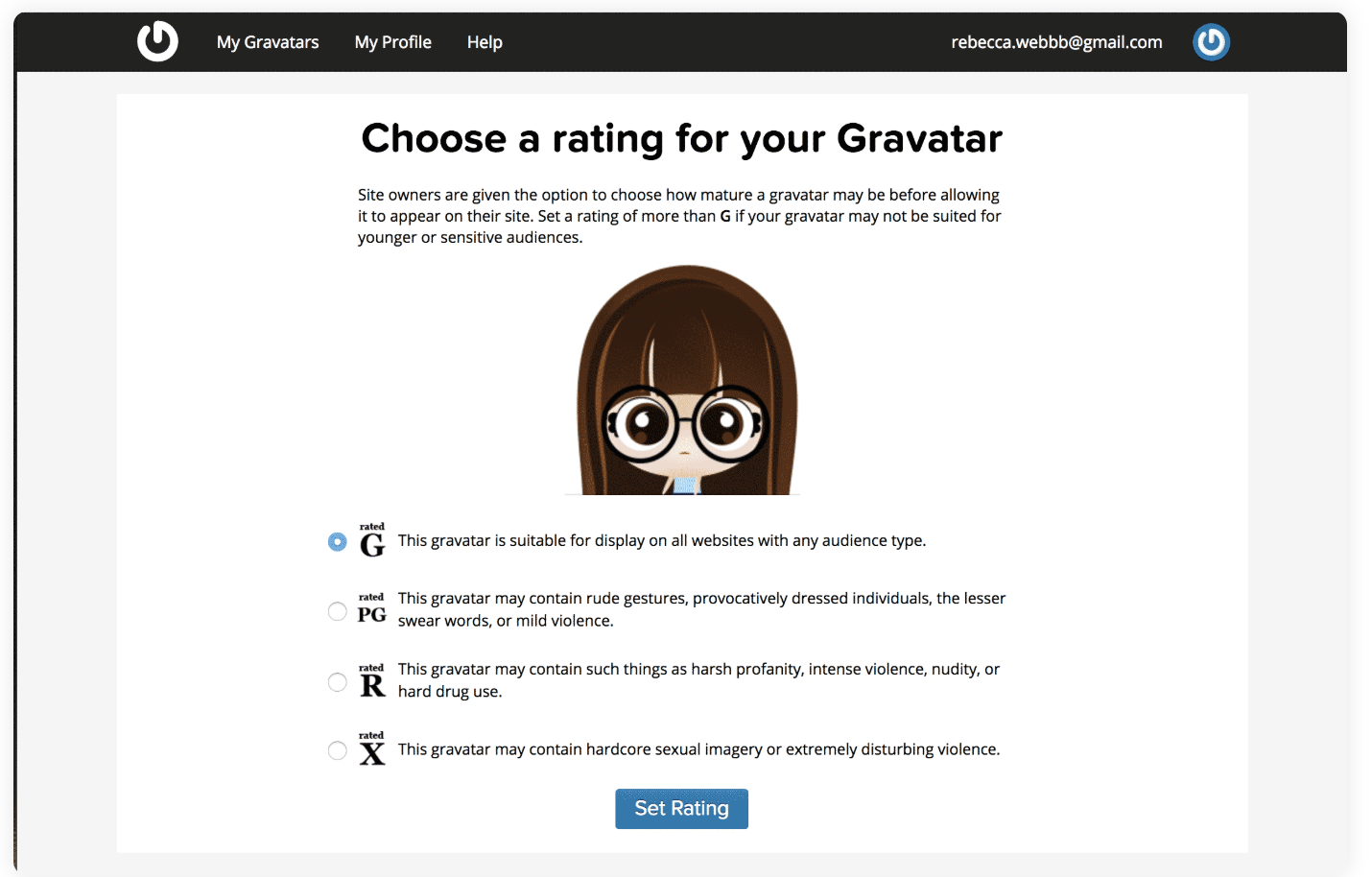 seleccione el grado en gravatar use wordpress