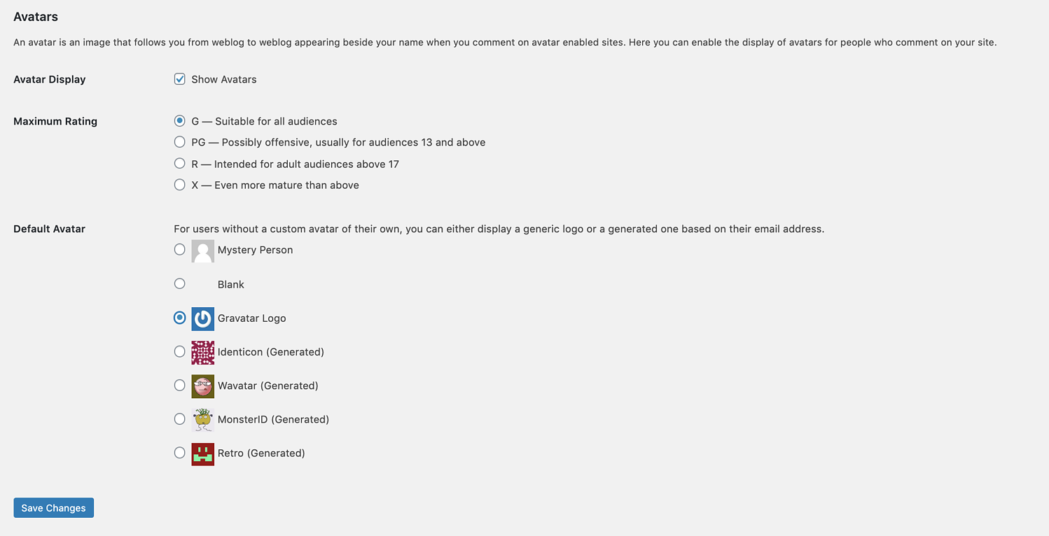 Configuración de WordPress para gravatar use wordpress