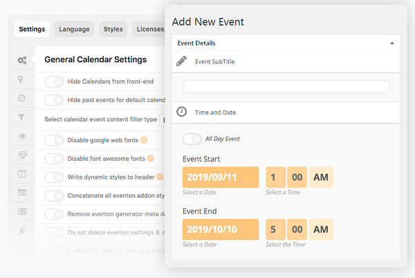 Use el editor de apariencia de EventON para personalizar fácil y rápidamente el aspecto de su calendario