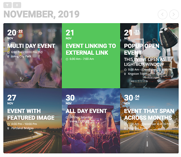 Demostración de un calendario de eventos personalizado que puede crear con el complemento EventON