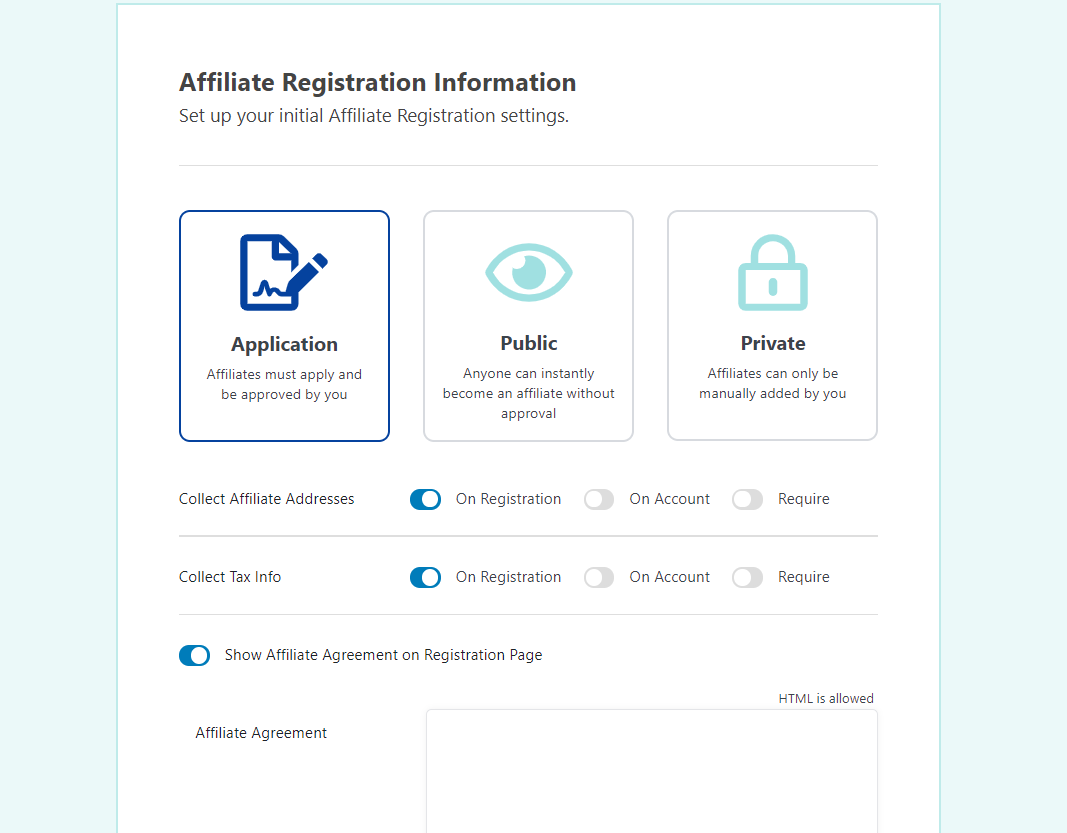 Configuración del sistema de solicitud de afiliados