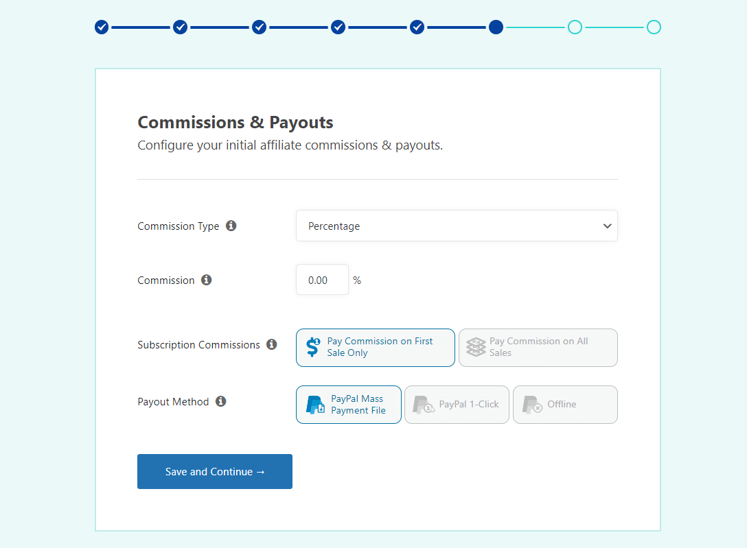 Fácil configuración de comisiones y pagos de afiliados