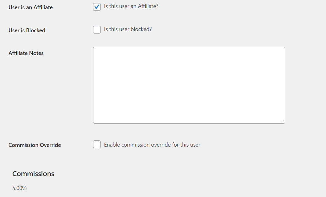 Anular la configuración de la comisión de afiliados