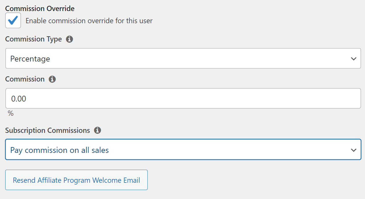 Configuración de comisiones de afiliados personalizadas
